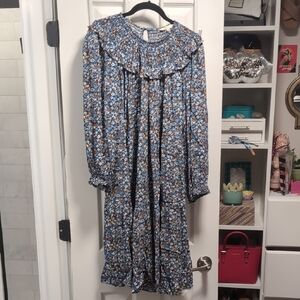 Boden Blue Floral Long Sleeve Dress